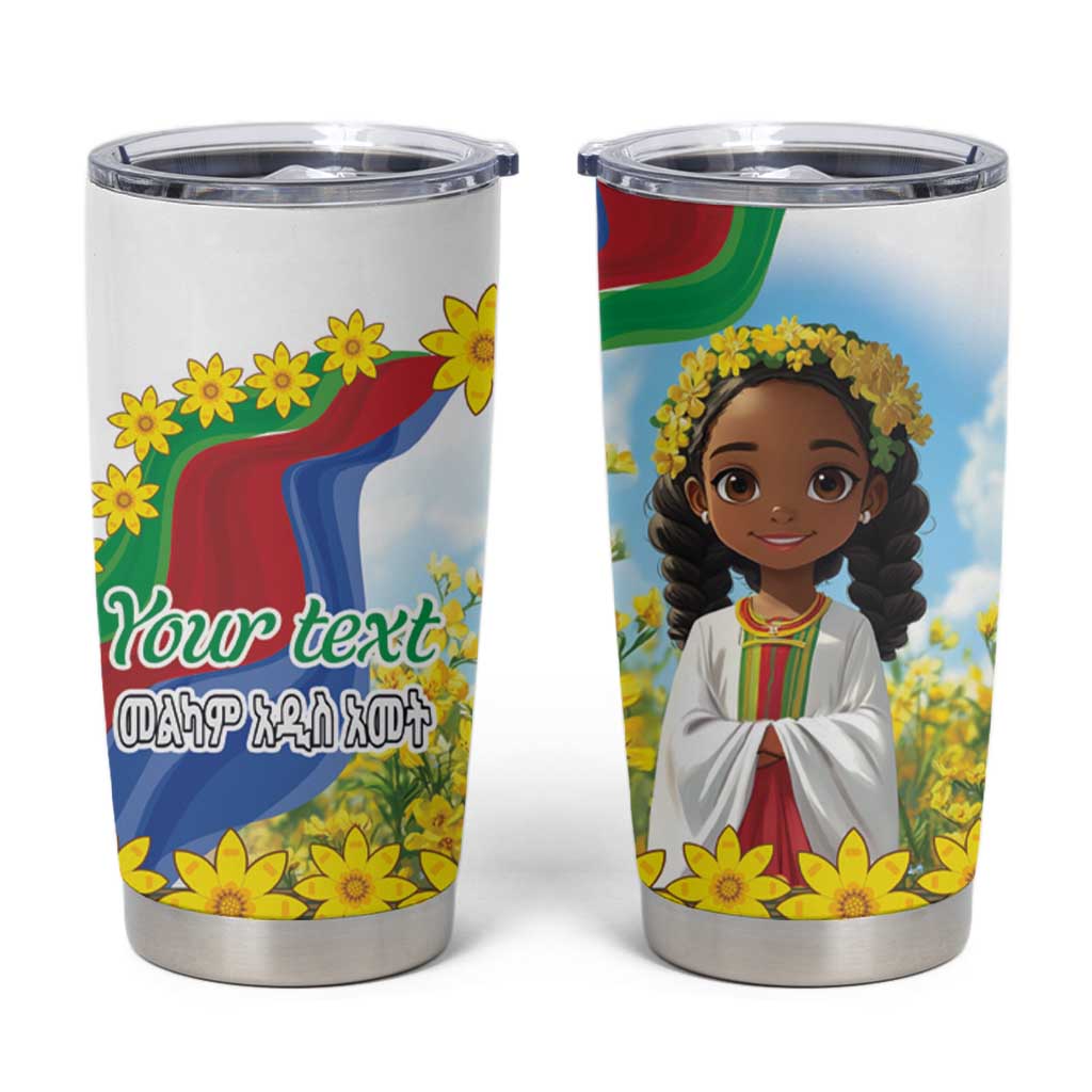 Happy Enkutatash Eritrea Personalized Tumbler Cup Beautiful Girl Adey Abeba Flower - Wonder Print Shop