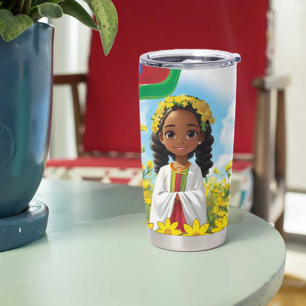 Happy Enkutatash Eritrea Personalized Tumbler Cup Beautiful Girl Adey Abeba Flower - Wonder Print Shop