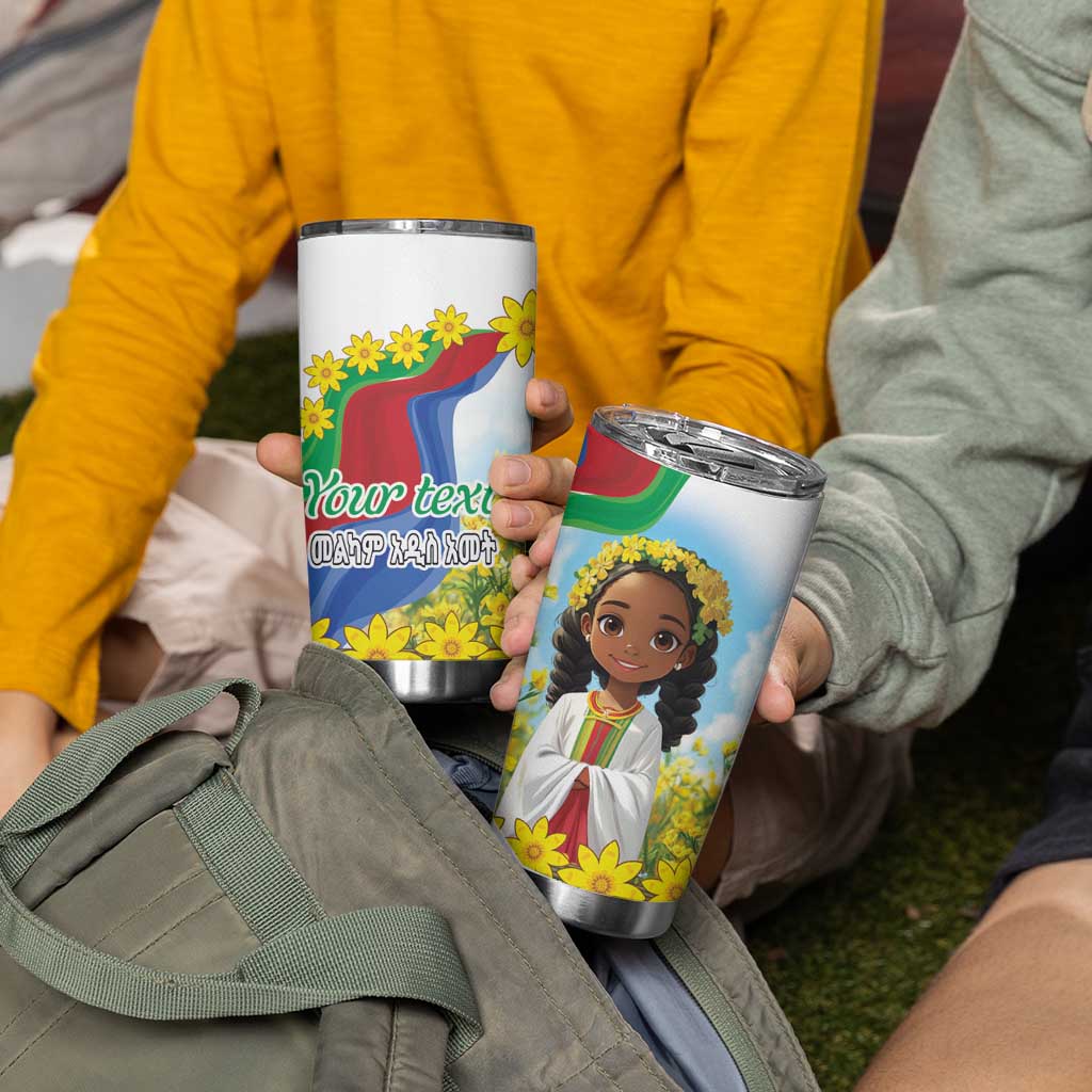 Happy Enkutatash Eritrea Personalized Tumbler Cup Beautiful Girl Adey Abeba Flower - Wonder Print Shop