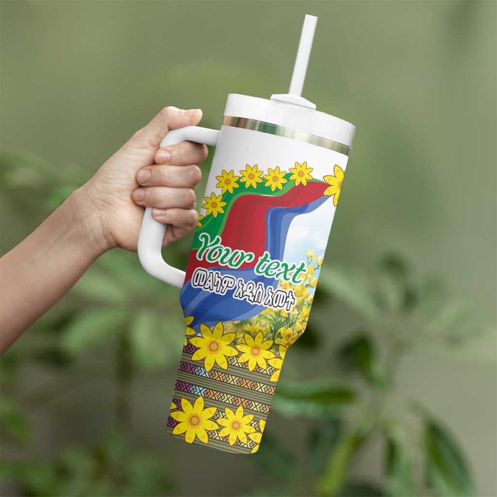 Happy Enkutatash Eritrea Personalized Tumbler With Handle Beautiful Girl Adey Abeba Flower - Wonder Print Shop