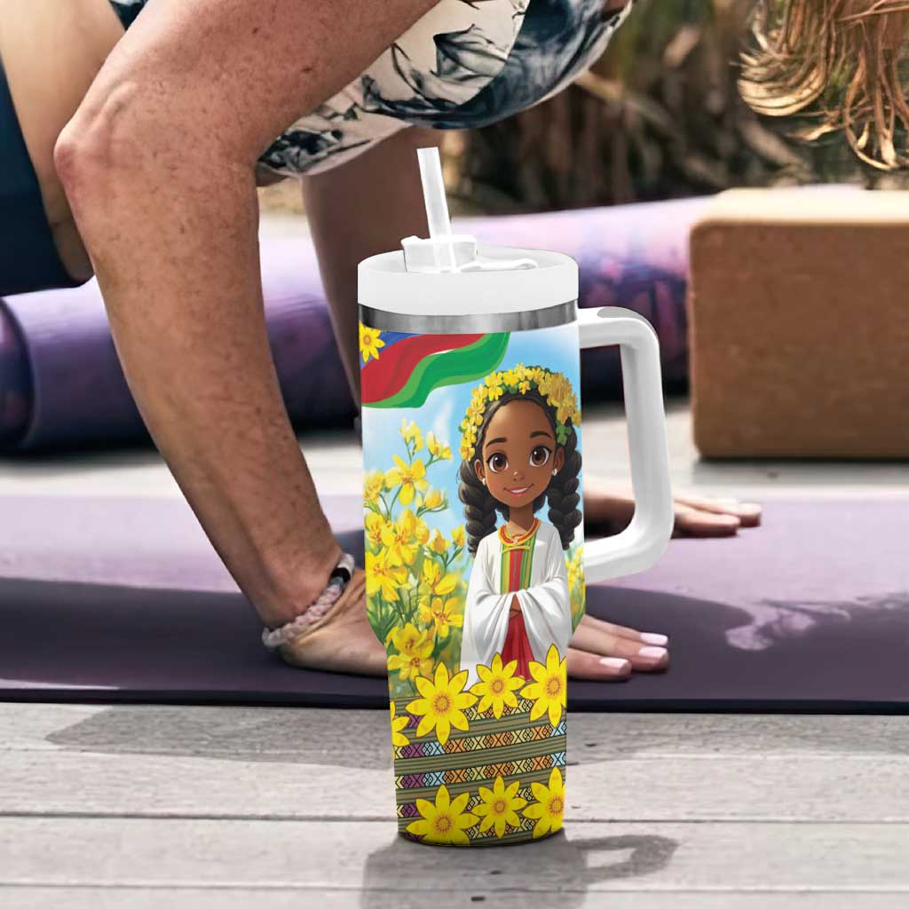 Happy Enkutatash Eritrea Personalized Tumbler With Handle Beautiful Girl Adey Abeba Flower - Wonder Print Shop