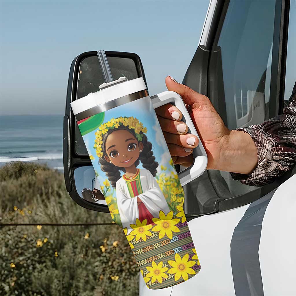 Happy Enkutatash Eritrea Personalized Tumbler With Handle Beautiful Girl Adey Abeba Flower - Wonder Print Shop