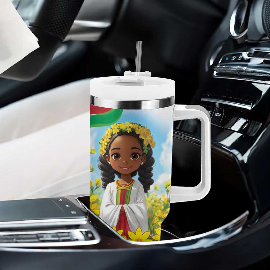 Happy Enkutatash Eritrea Personalized Tumbler With Handle Beautiful Girl Adey Abeba Flower - Wonder Print Shop