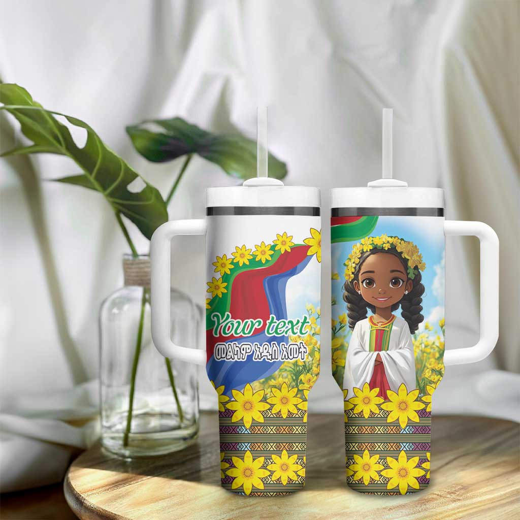 Happy Enkutatash Eritrea Personalized Tumbler With Handle Beautiful Girl Adey Abeba Flower - Wonder Print Shop