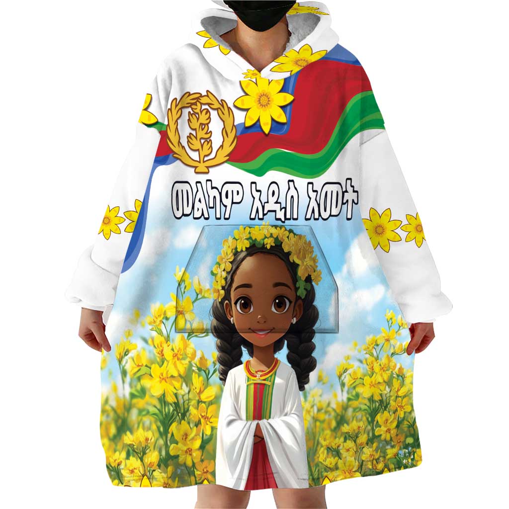 Happy Enkutatash Eritrea Personalized Wearable Blanket Hoodie Beautiful Girl Adey Abeba Flower - Wonder Print Shop