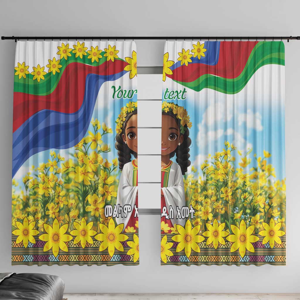 Happy Enkutatash Eritrea Personalized Window Curtain Beautiful Girl Adey Abeba Flower - Wonder Print Shop