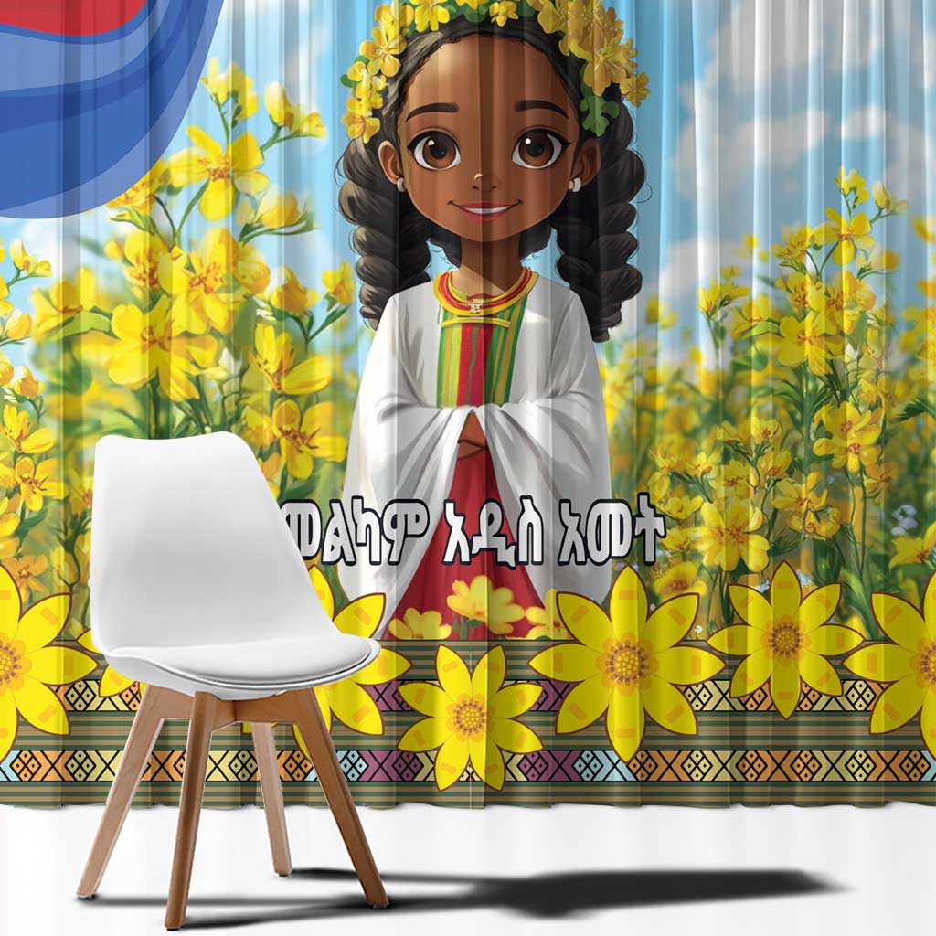 Happy Enkutatash Eritrea Personalized Window Curtain Beautiful Girl Adey Abeba Flower - Wonder Print Shop