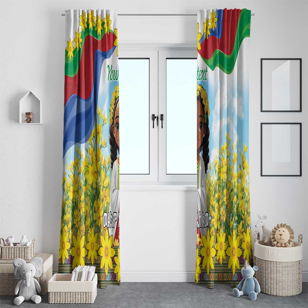 Happy Enkutatash Eritrea Personalized Window Curtain Beautiful Girl Adey Abeba Flower - Wonder Print Shop