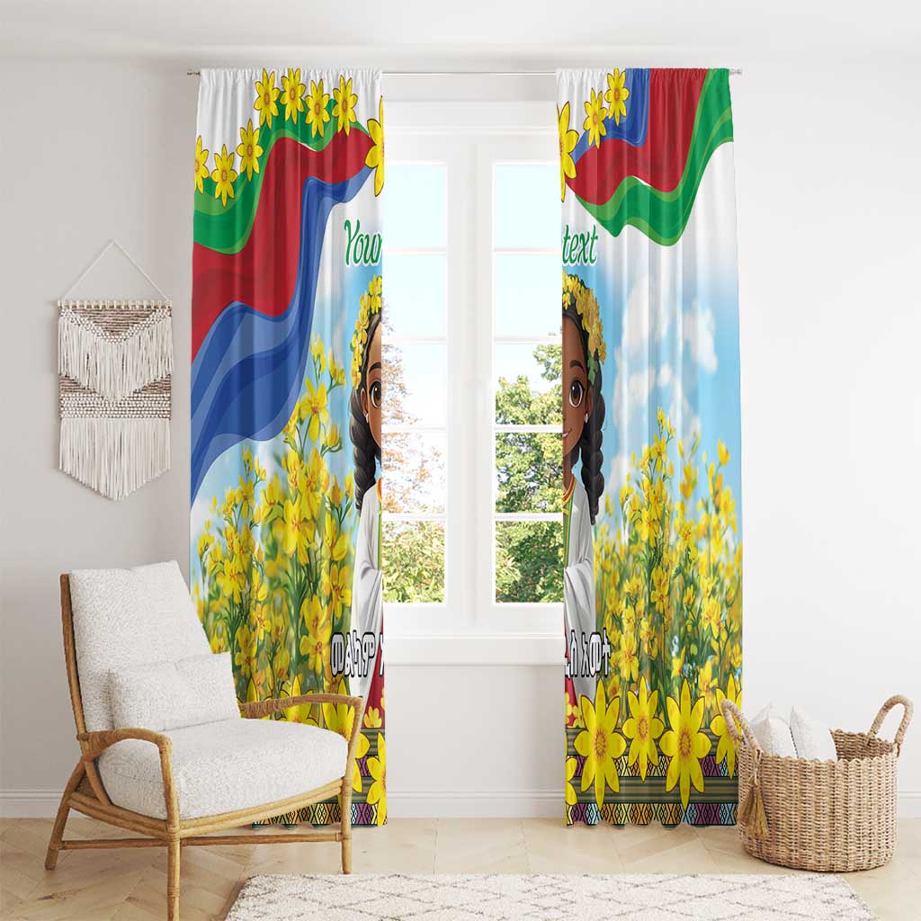 Happy Enkutatash Eritrea Personalized Window Curtain Beautiful Girl Adey Abeba Flower - Wonder Print Shop