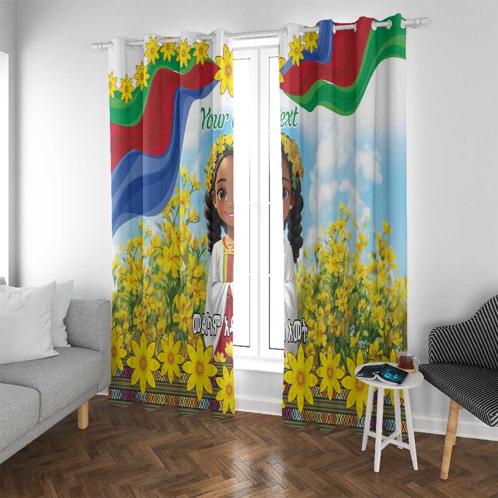 Happy Enkutatash Eritrea Personalized Window Curtain Beautiful Girl Adey Abeba Flower - Wonder Print Shop