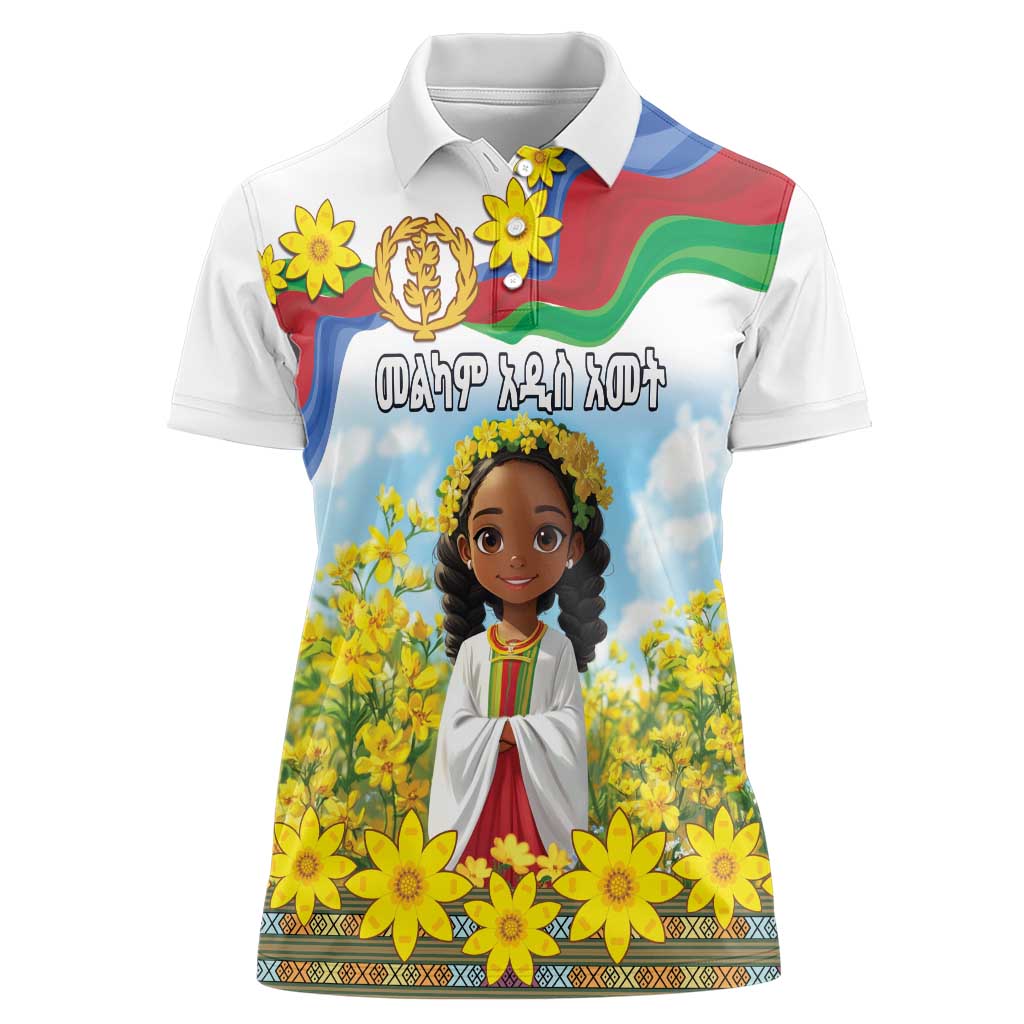 Happy Enkutatash Eritrea Personalized Women Polo Shirt Beautiful Girl Adey Abeba Flower - Wonder Print Shop