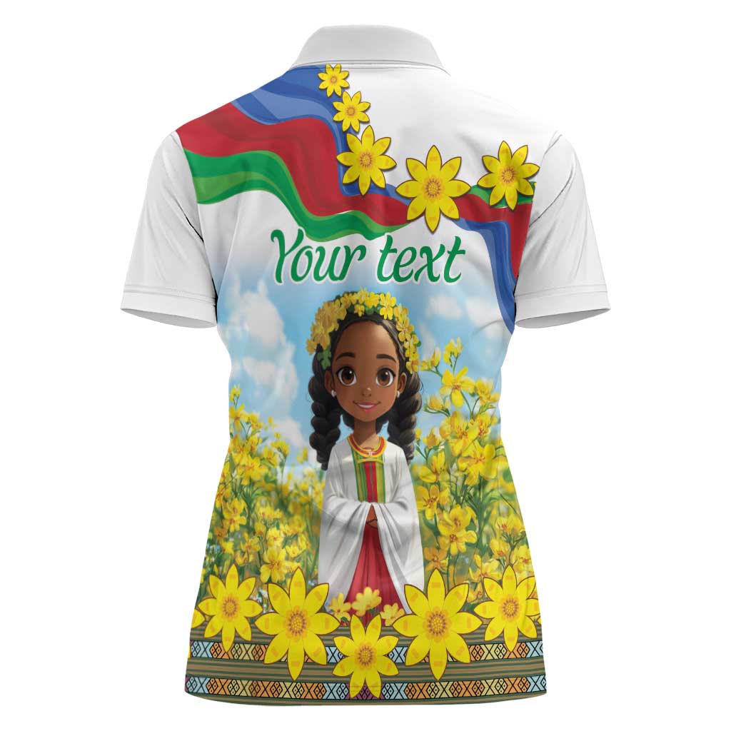Happy Enkutatash Eritrea Personalized Women Polo Shirt Beautiful Girl Adey Abeba Flower - Wonder Print Shop