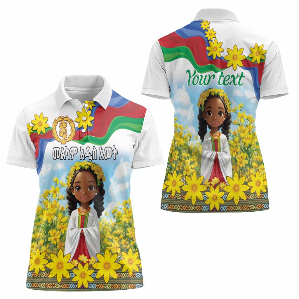 Happy Enkutatash Eritrea Personalized Women Polo Shirt Beautiful Girl Adey Abeba Flower - Wonder Print Shop