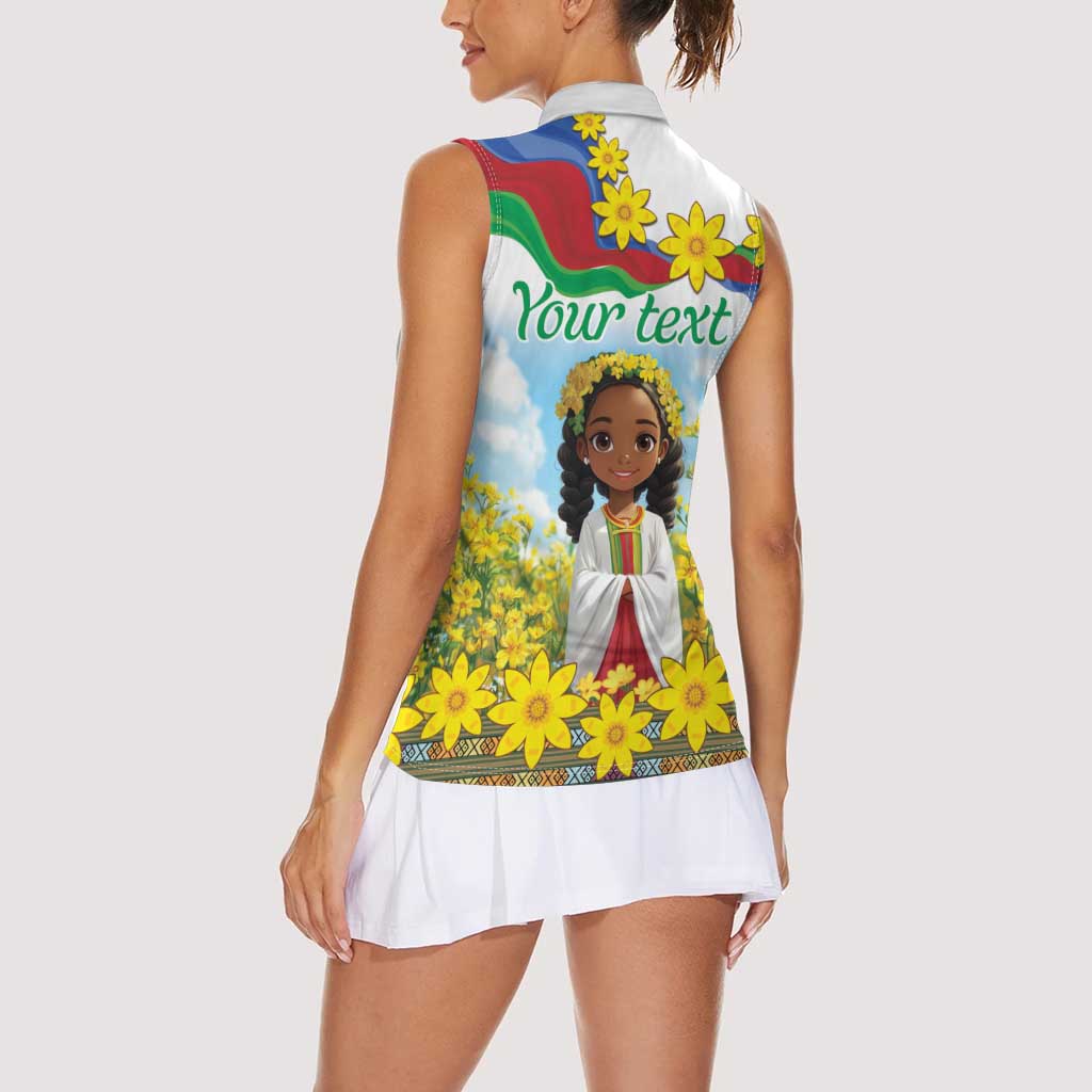 Happy Enkutatash Eritrea Personalized Women Sleeveless Polo Shirt Beautiful Girl Adey Abeba Flower - Wonder Print Shop