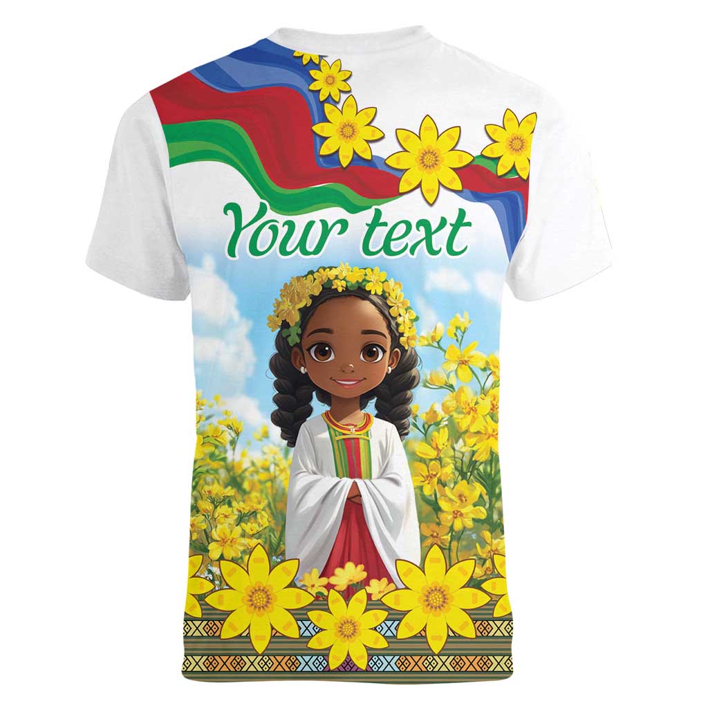 Happy Enkutatash Eritrea Personalized Women V-Neck T-Shirt Beautiful Girl Adey Abeba Flower - Wonder Print Shop