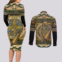 Ireland Shamrock Couples Matching Long Sleeve Bodycon Dress and Long Sleeve Button Shirts Celtic Knot Traditional Irish Symbol LT9 - Wonder Print Shop