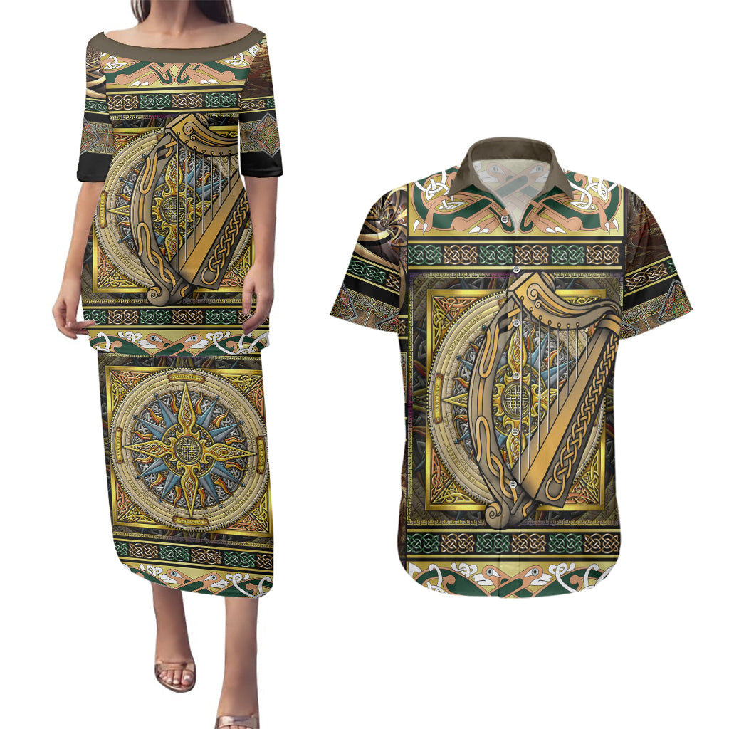 Ireland Shamrock Couples Matching Puletasi Dress and Hawaiian Shirt Celtic Knot Traditional Irish Symbol LT9 - Wonder Print Shop
