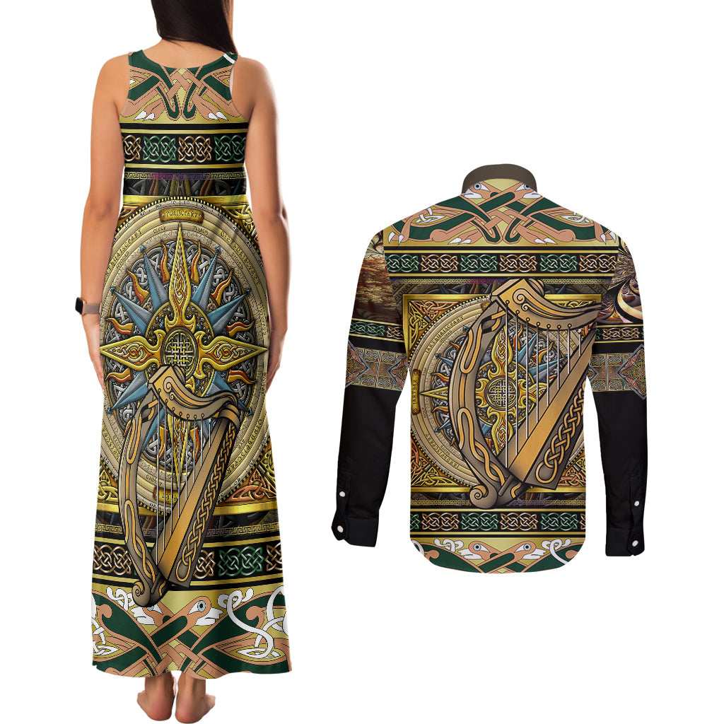 Ireland Shamrock Couples Matching Tank Maxi Dress and Long Sleeve Button Shirts Celtic Knot Traditional Irish Symbol LT9 - Wonder Print Shop