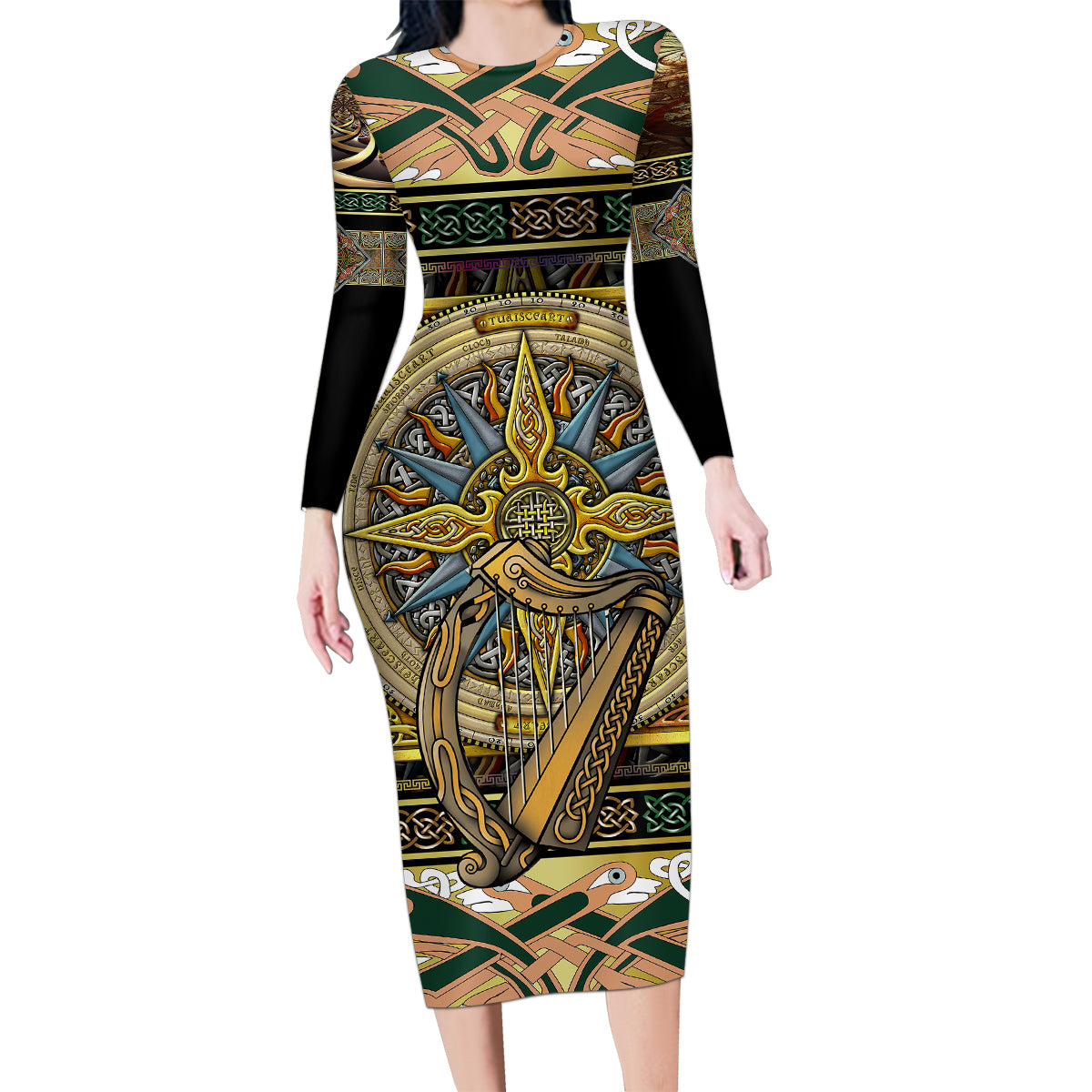 Ireland Shamrock Family Matching Long Sleeve Bodycon Dress and Hawaiian Shirt Celtic Knot Traditional Irish Symbol LT9 - Wonder Print Shop