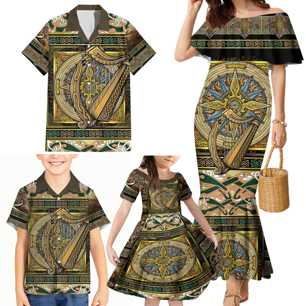 Ireland Shamrock Family Matching Mermaid Dress and Hawaiian Shirt Celtic Knot Traditional Irish Symbol LT9 - Wonder Print Shop