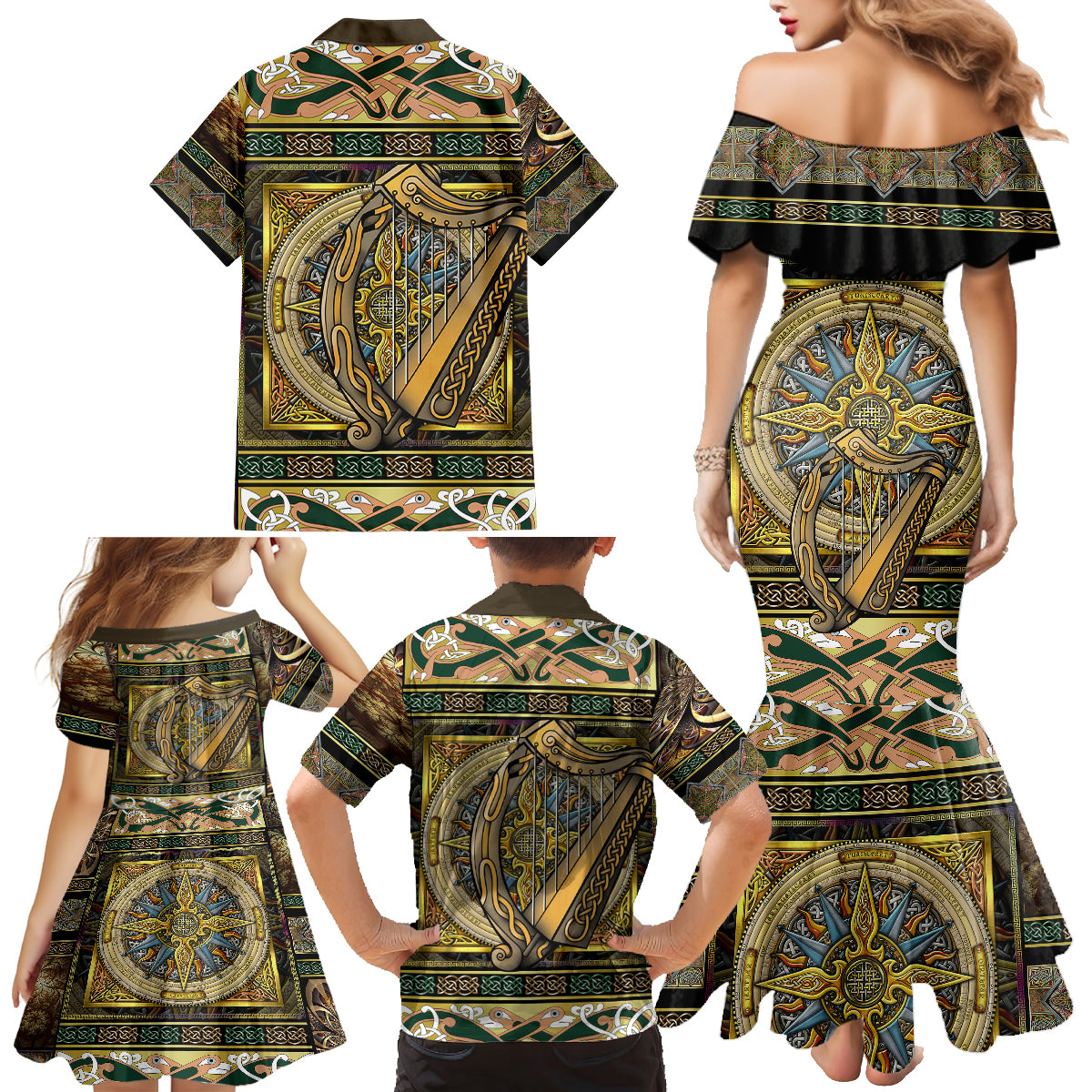 Ireland Shamrock Family Matching Mermaid Dress and Hawaiian Shirt Celtic Knot Traditional Irish Symbol LT9 - Wonder Print Shop