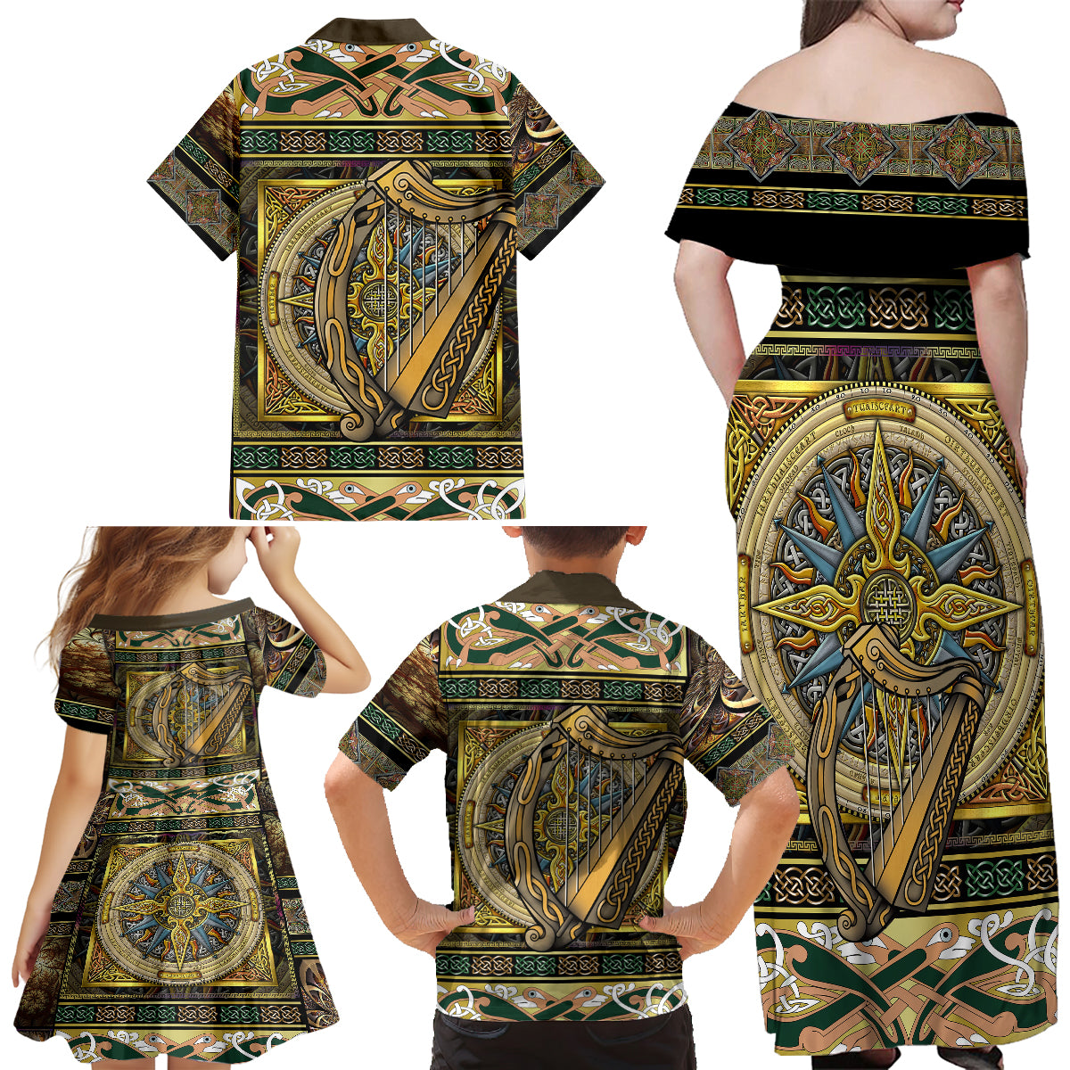 Ireland Shamrock Family Matching Off Shoulder Maxi Dress and Hawaiian Shirt Celtic Knot Traditional Irish Symbol LT9 - Wonder Print Shop