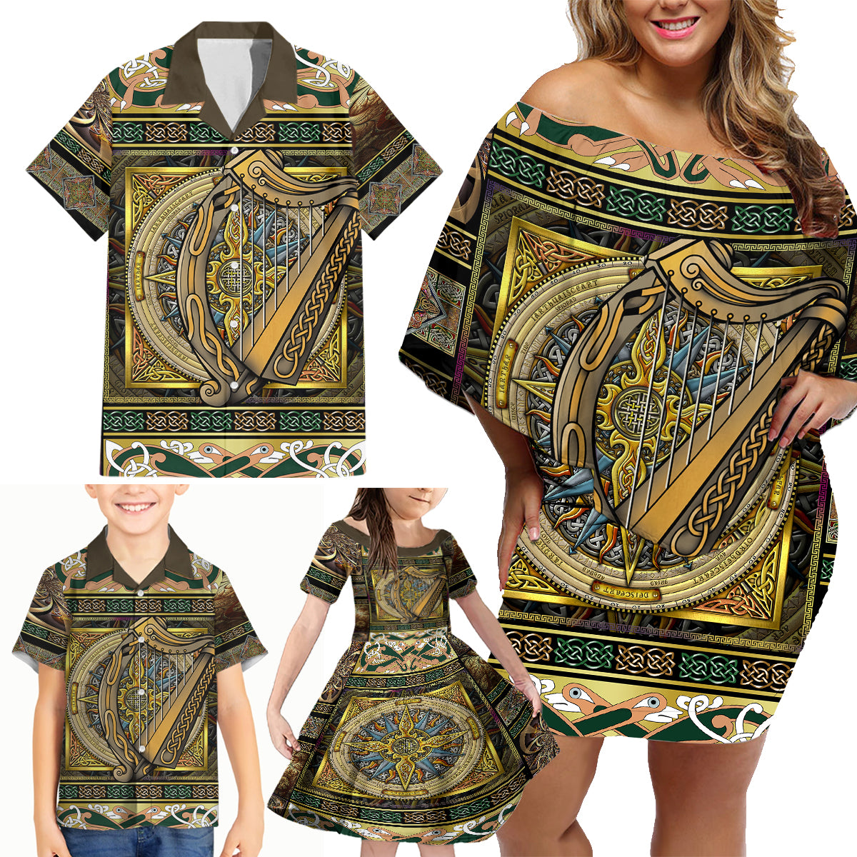 Ireland Shamrock Family Matching Off Shoulder Short Dress and Hawaiian Shirt Celtic Knot Traditional Irish Symbol LT9 - Wonder Print Shop