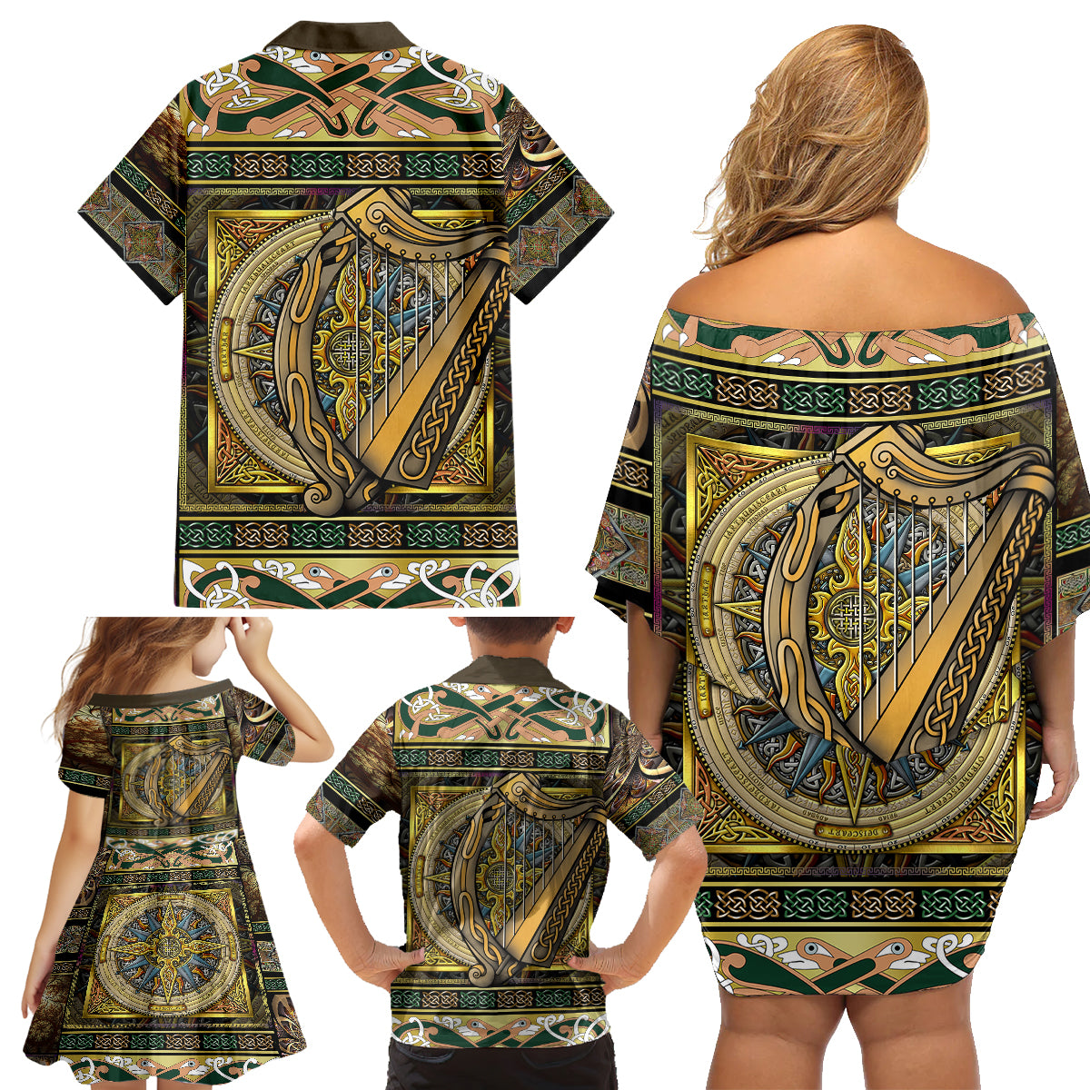 Ireland Shamrock Family Matching Off Shoulder Short Dress and Hawaiian Shirt Celtic Knot Traditional Irish Symbol LT9 - Wonder Print Shop