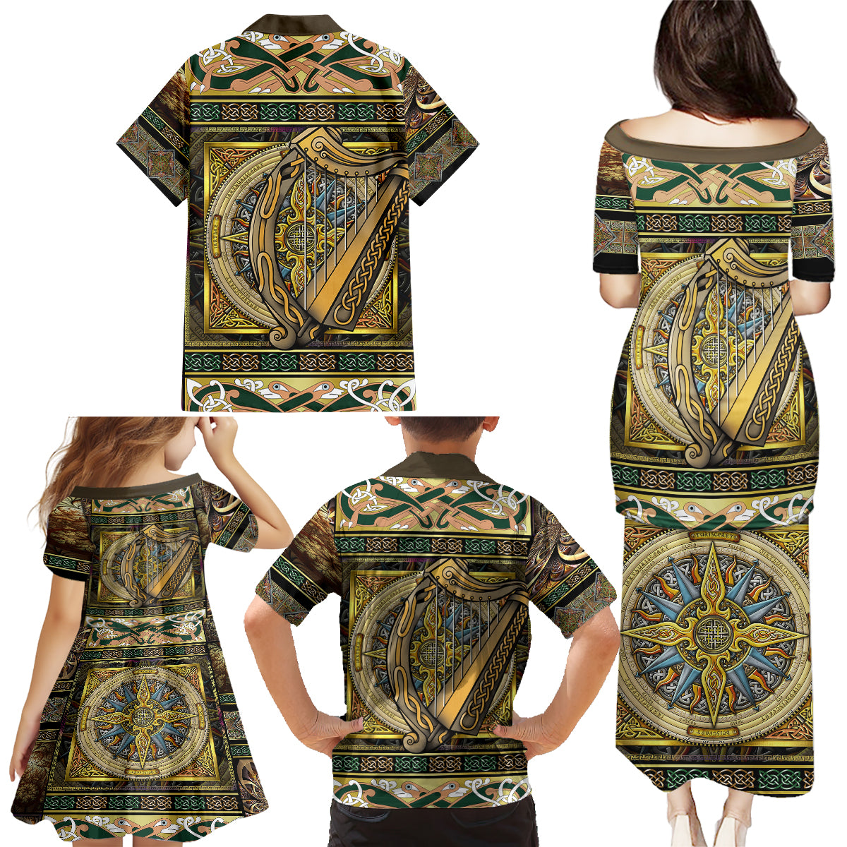 Ireland Shamrock Family Matching Puletasi Dress and Hawaiian Shirt Celtic Knot Traditional Irish Symbol - Wonder Print Shop