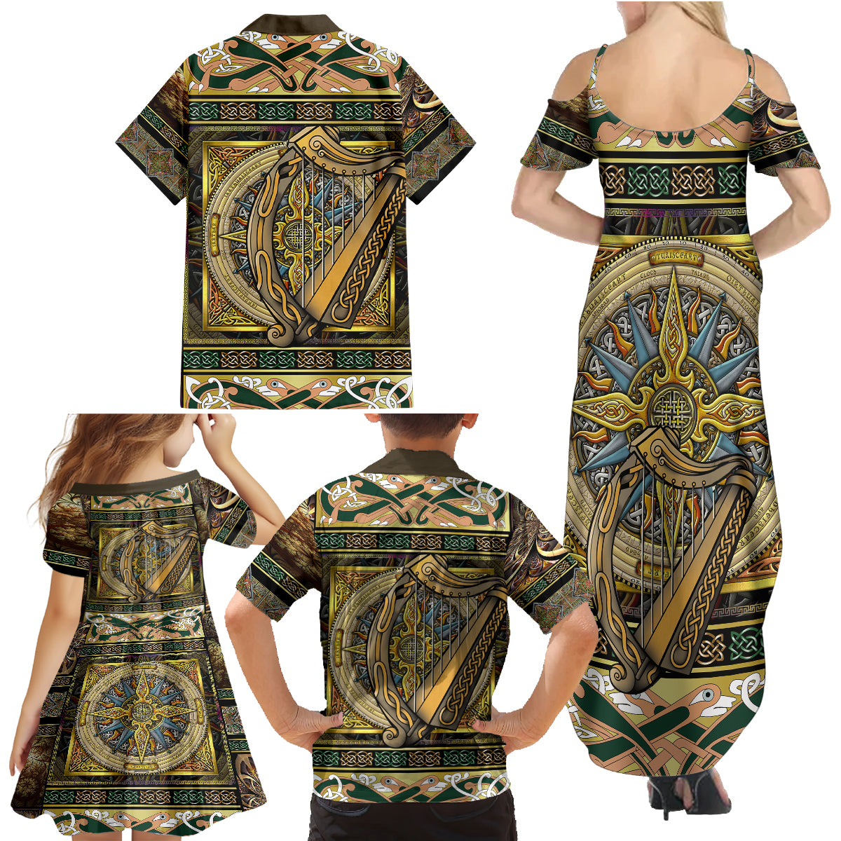Ireland Shamrock Family Matching Summer Maxi Dress and Hawaiian Shirt Celtic Knot Traditional Irish Symbol - Wonder Print Shop