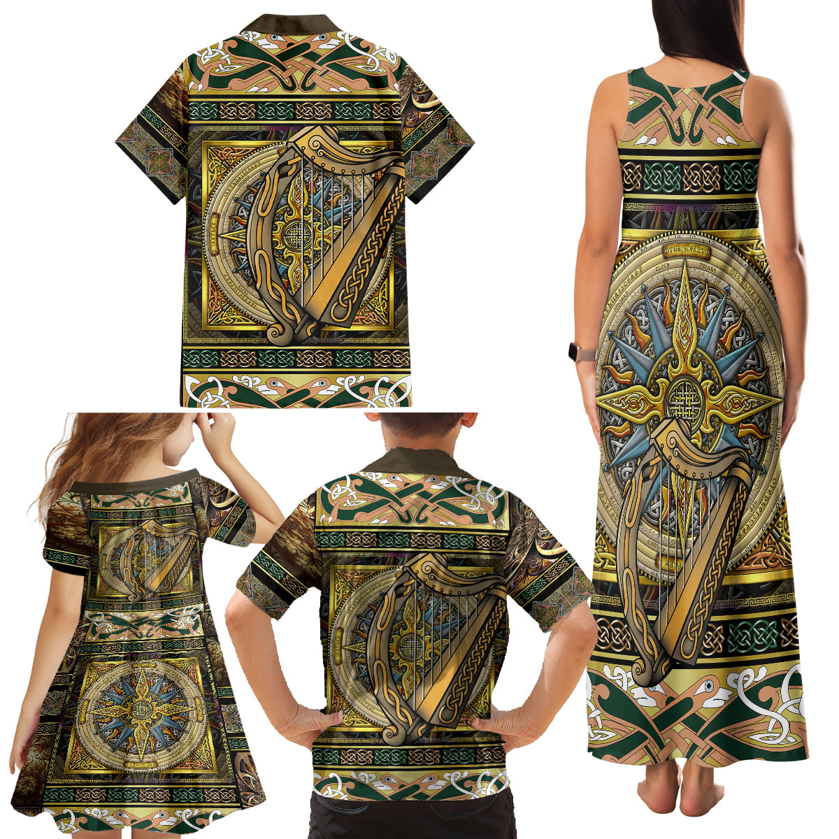 Ireland Shamrock Family Matching Tank Maxi Dress and Hawaiian Shirt Celtic Knot Traditional Irish Symbol - Wonder Print Shop