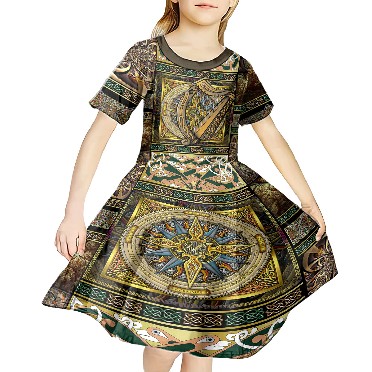 Ireland Shamrock Kid Short Sleeve Dress Celtic Knot Traditional Irish Symbol - Wonder Print Shop