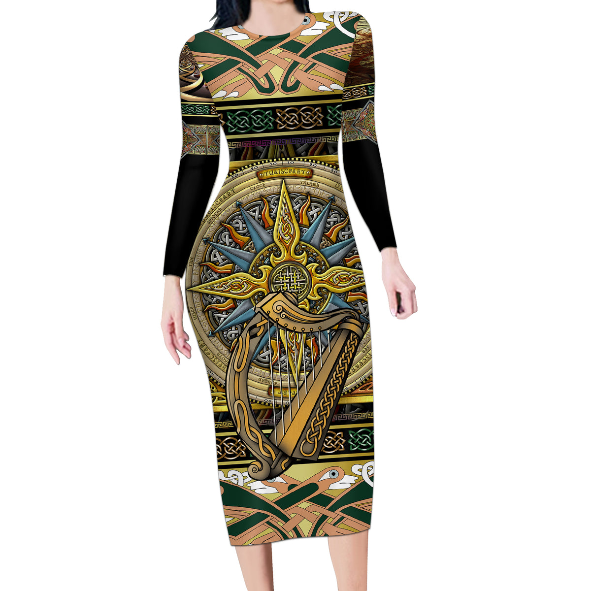 Ireland Shamrock Long Sleeve Bodycon Dress Celtic Knot Traditional Irish Symbol - Wonder Print Shop