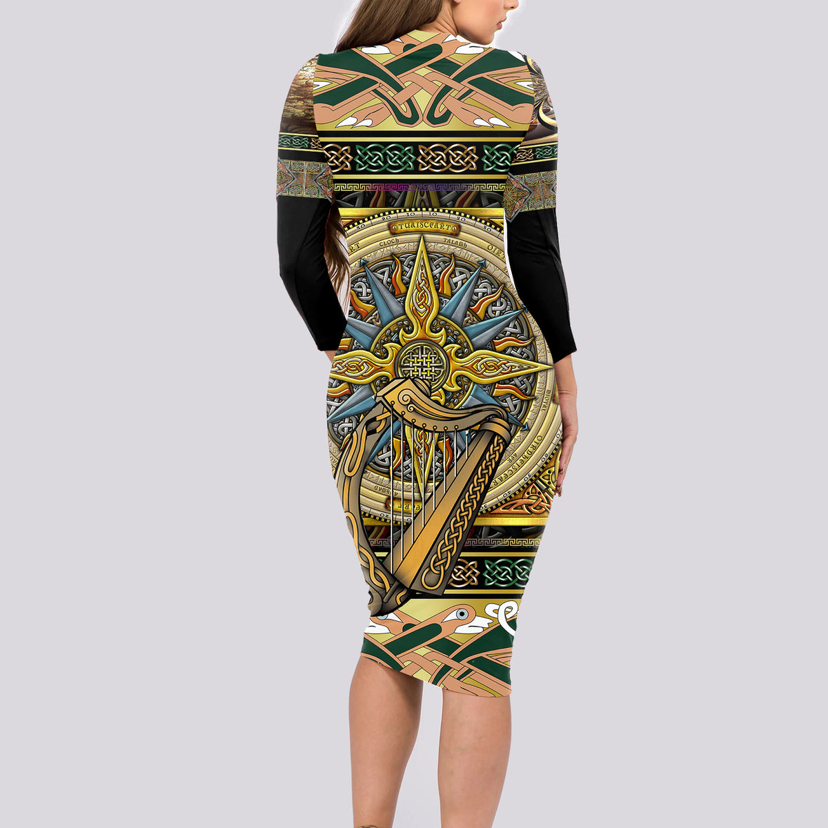 Ireland Shamrock Long Sleeve Bodycon Dress Celtic Knot Traditional Irish Symbol - Wonder Print Shop
