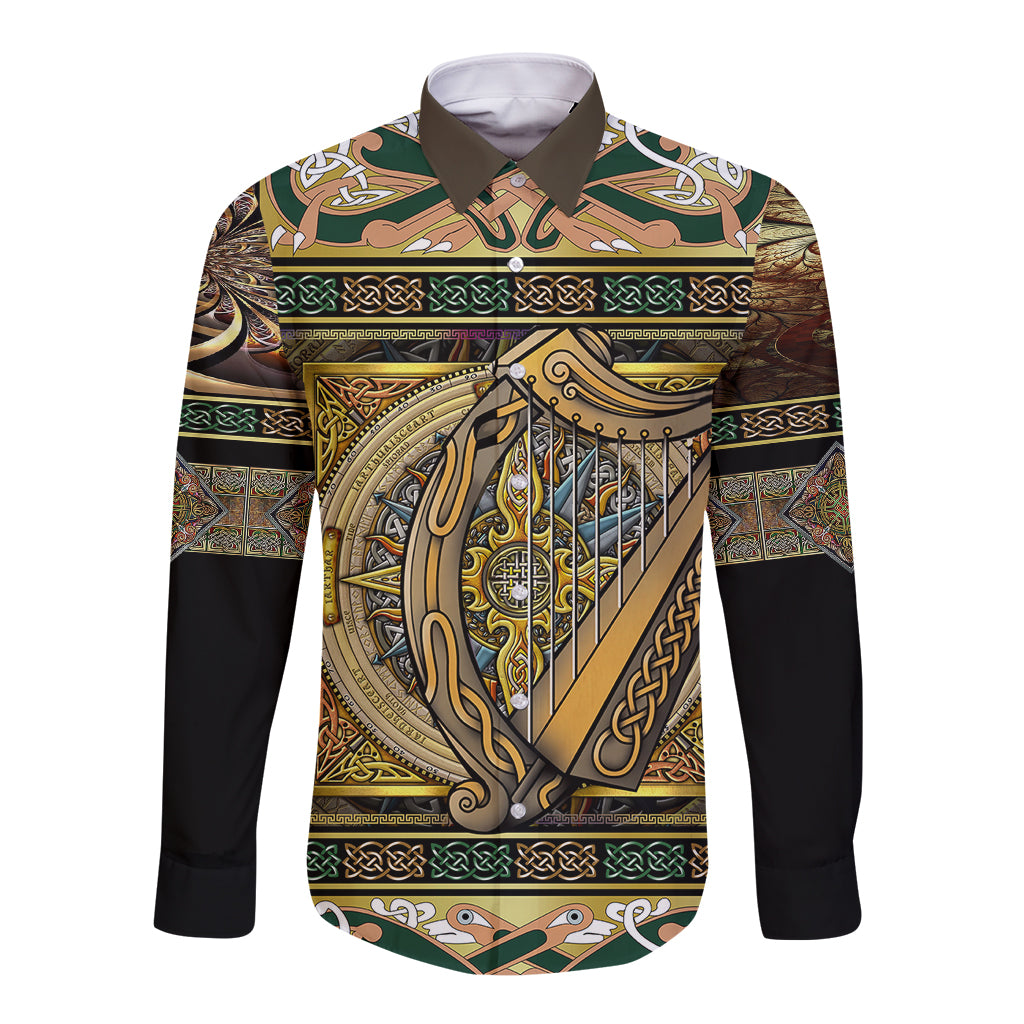 Ireland Shamrock Long Sleeve Button Shirt Celtic Knot Traditional Irish Symbol - Wonder Print Shop