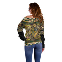 Ireland Shamrock Off Shoulder Sweater Celtic Knot Traditional Irish Symbol - Wonder Print Shop