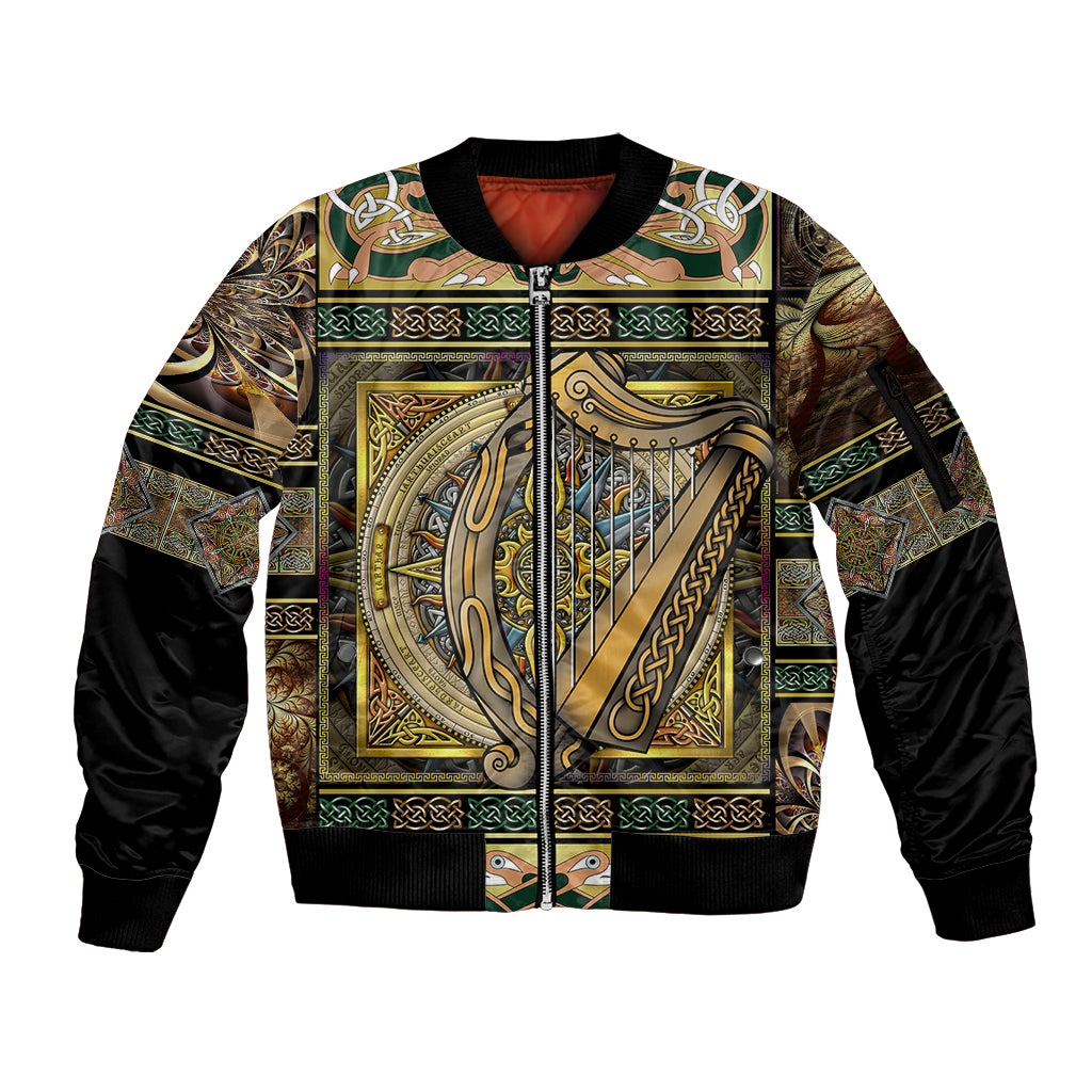 Ireland Shamrock Sleeve Zip Bomber Jacket Celtic Knot Traditional Irish Symbol - Wonder Print Shop