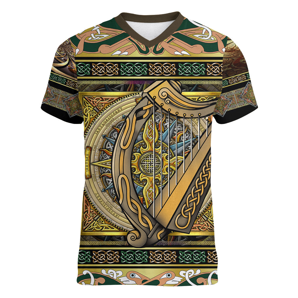 Ireland Shamrock Women V Neck T Shirt Celtic Knot Traditional Irish Symbol - Wonder Print Shop