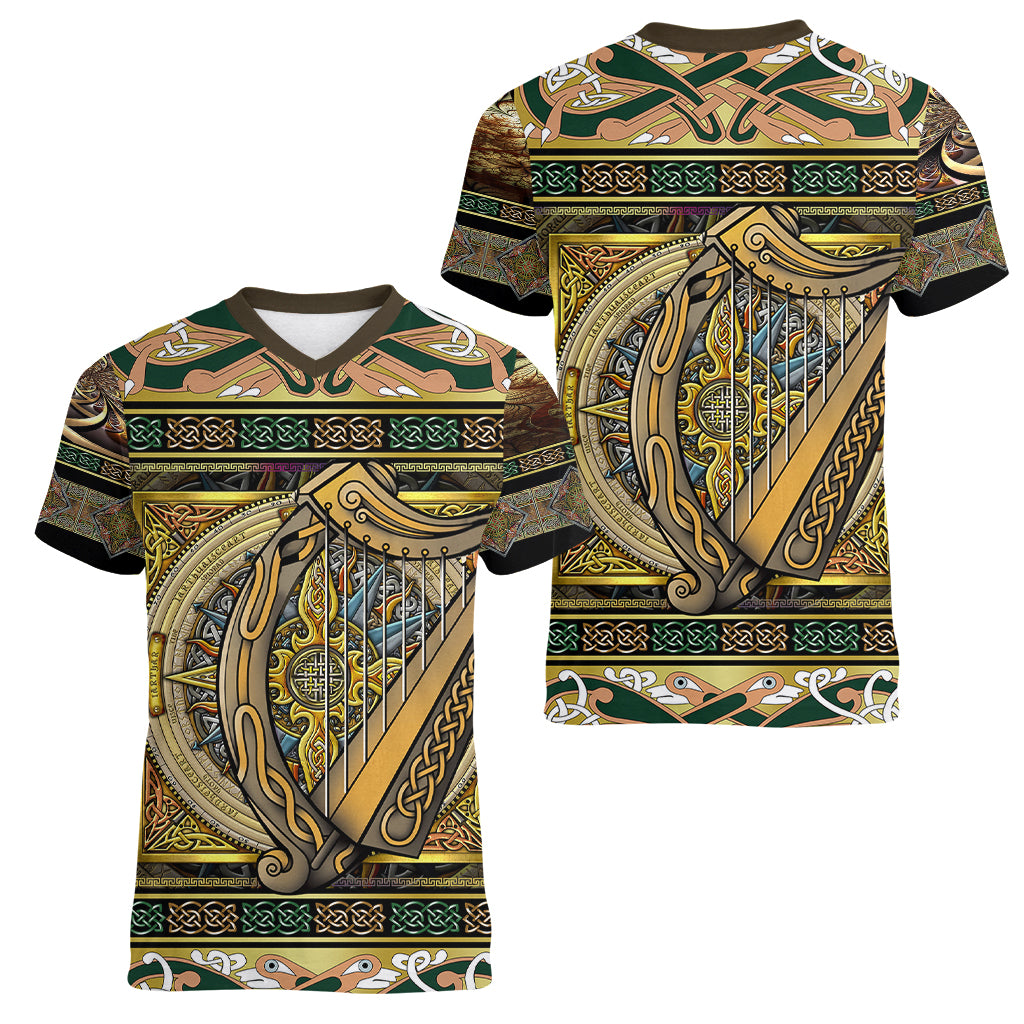 Ireland Shamrock Women V Neck T Shirt Celtic Knot Traditional Irish Symbol - Wonder Print Shop