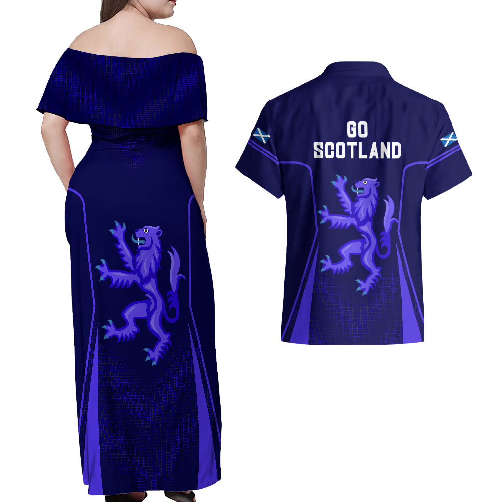 Scotland Rugby Couples Matching Off Shoulder Maxi Dress and Hawaiian Shirt Scottish Thistle World Cup 2023 LT9 - Wonder Print Shop