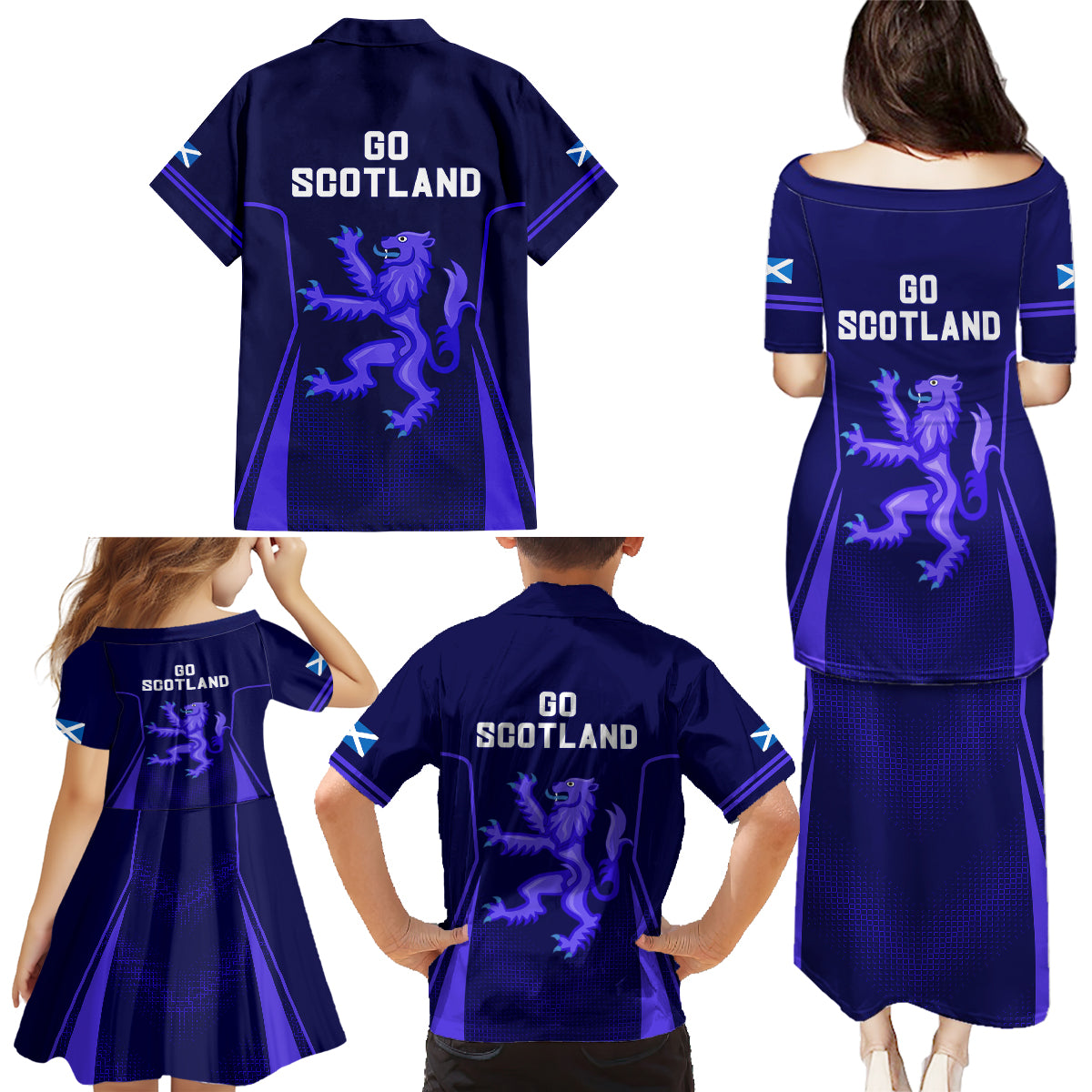 Scotland Rugby Family Matching Puletasi Dress and Hawaiian Shirt Scottish Thistle World Cup 2023 - Wonder Print Shop