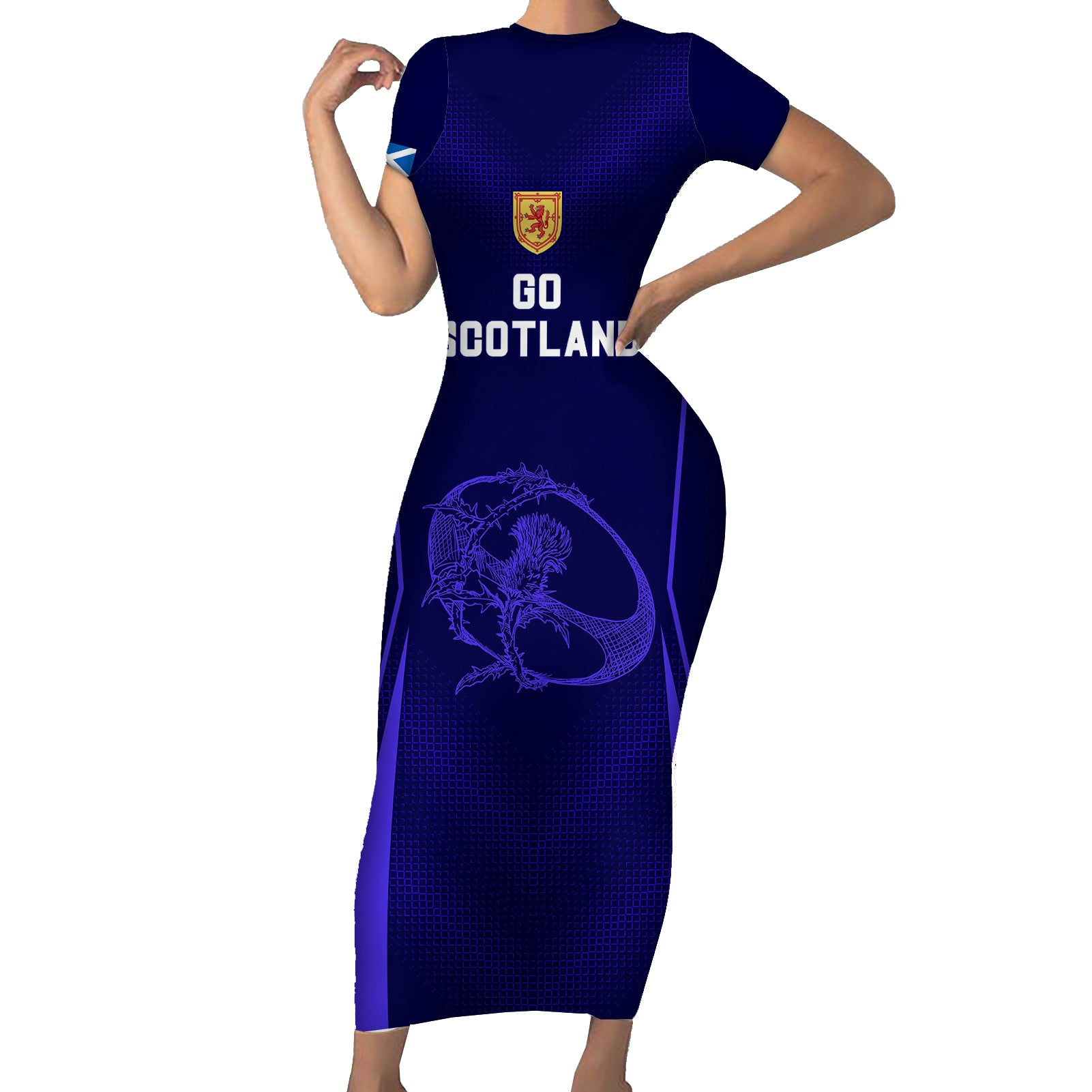 Scotland Rugby Short Sleeve Bodycon Dress Scottish Thistle World Cup 2023 - Wonder Print Shop