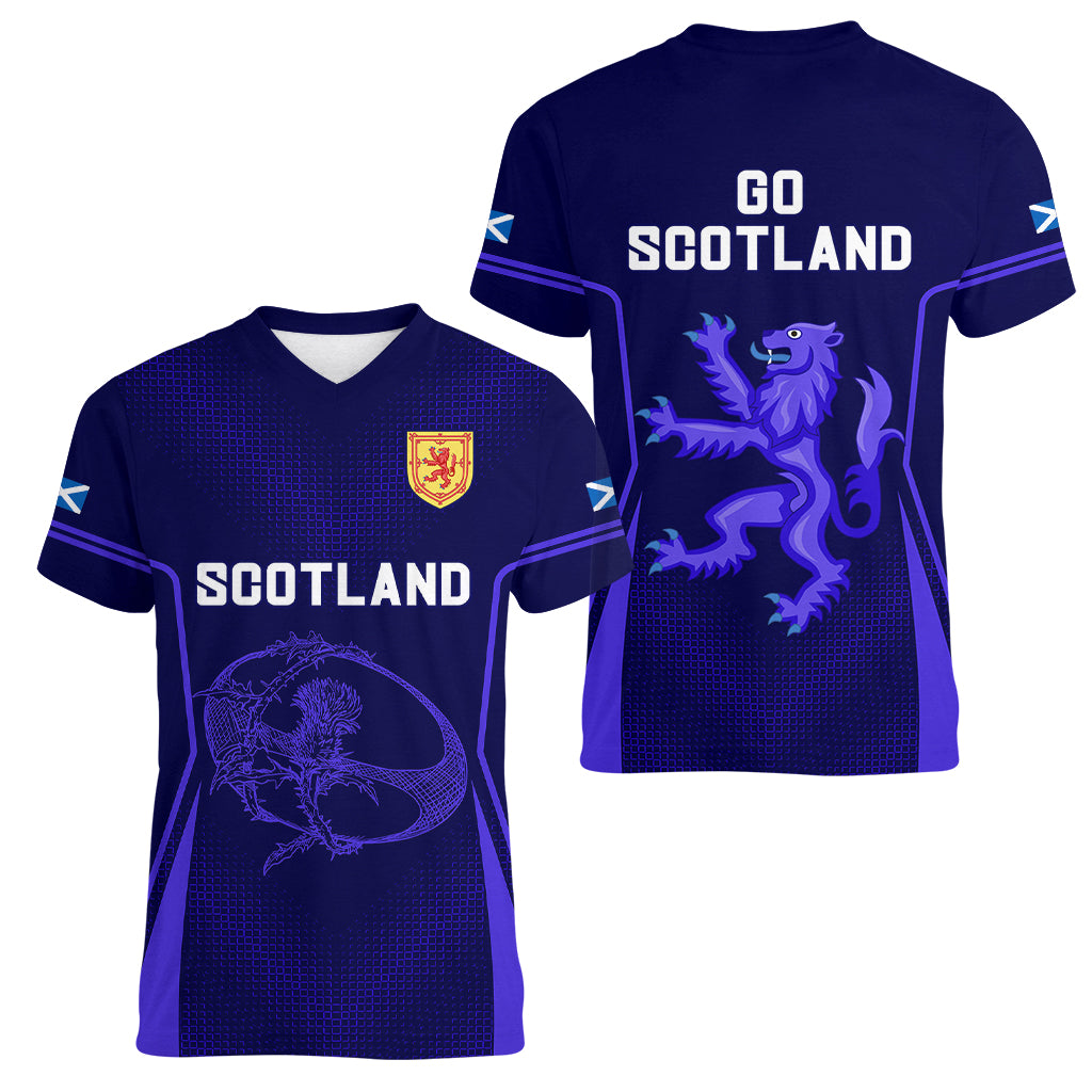 Scotland Rugby Women V Neck T Shirt Scottish Thistle World Cup 2023 - Wonder Print Shop