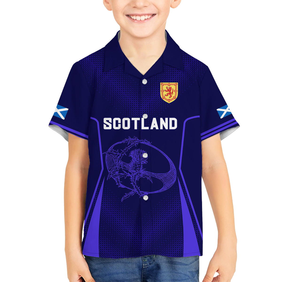 Custom Scotland Rugby Family Matching Short Sleeve Bodycon Dress and Hawaiian Shirt Scottish Thistle World Cup 2023 - Wonder Print Shop