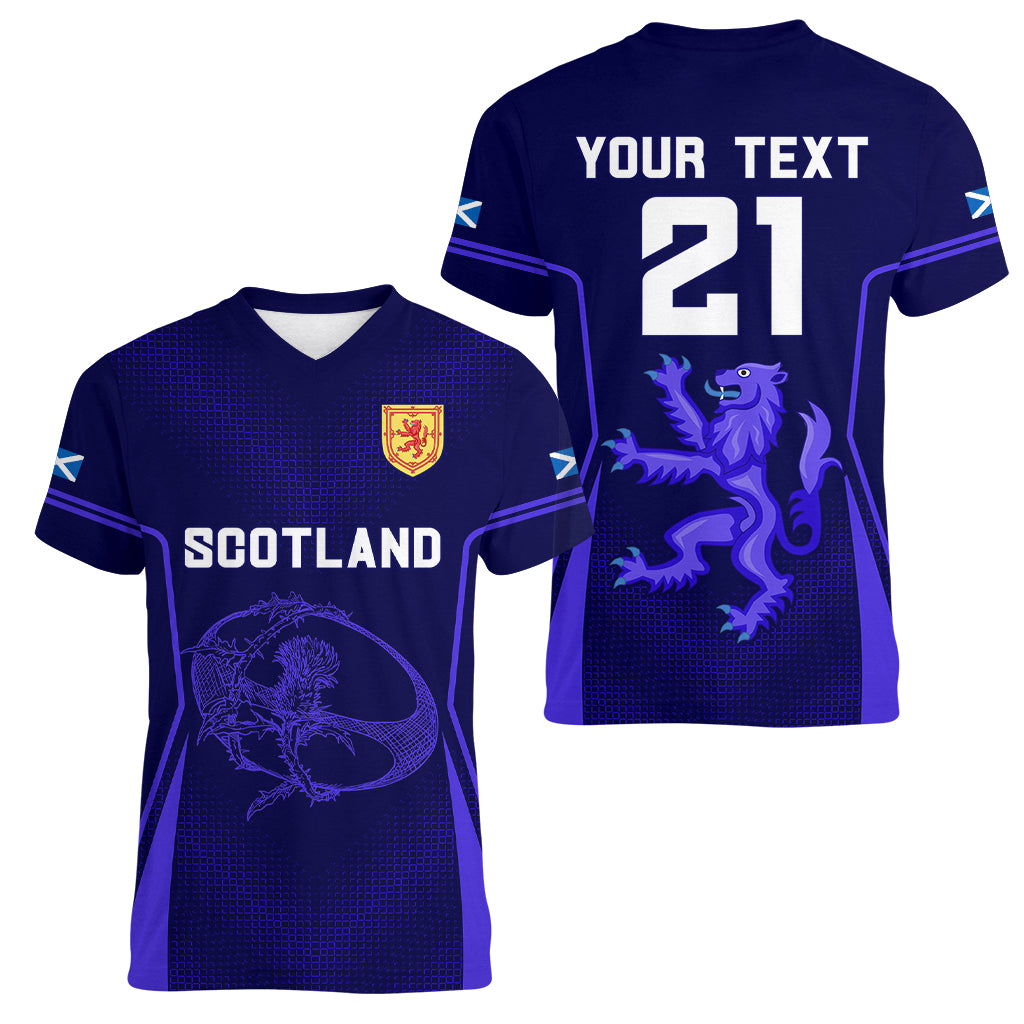 Custom Scotland Rugby Women V Neck T Shirt Scottish Thistle World Cup 2023 - Wonder Print Shop