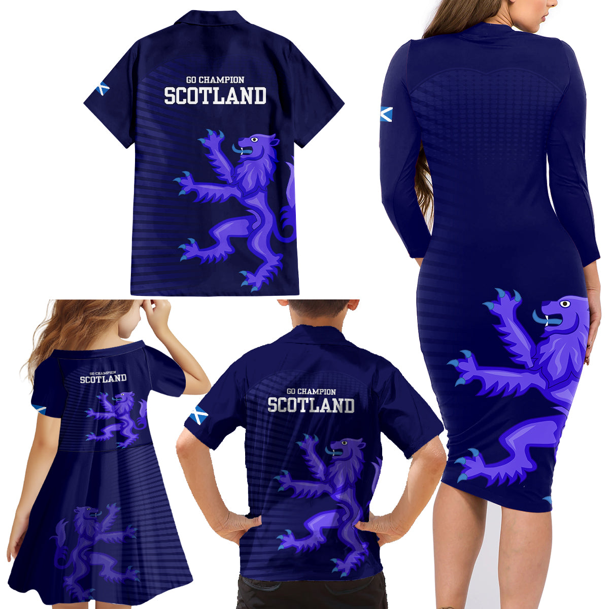 Scotland Rugby Family Matching Long Sleeve Bodycon Dress and Hawaiian Shirt Go Scottish World Cup Sporty Style LT9 - Wonder Print Shop