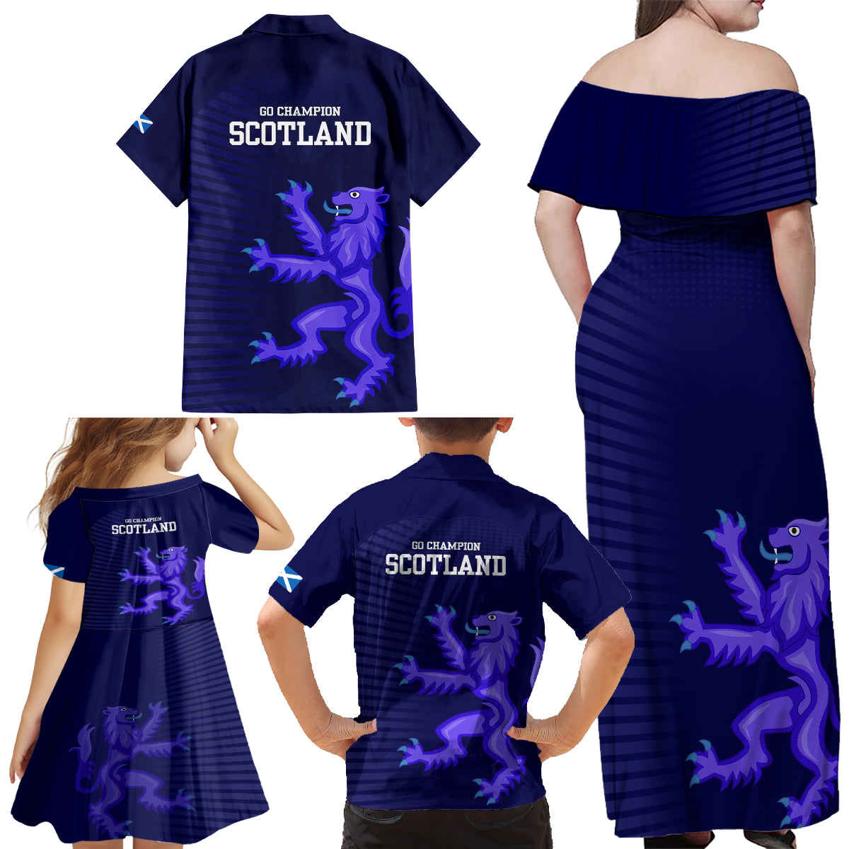 Scotland Rugby Family Matching Off Shoulder Maxi Dress and Hawaiian Shirt Go Scottish World Cup Sporty Style LT9 - Wonder Print Shop