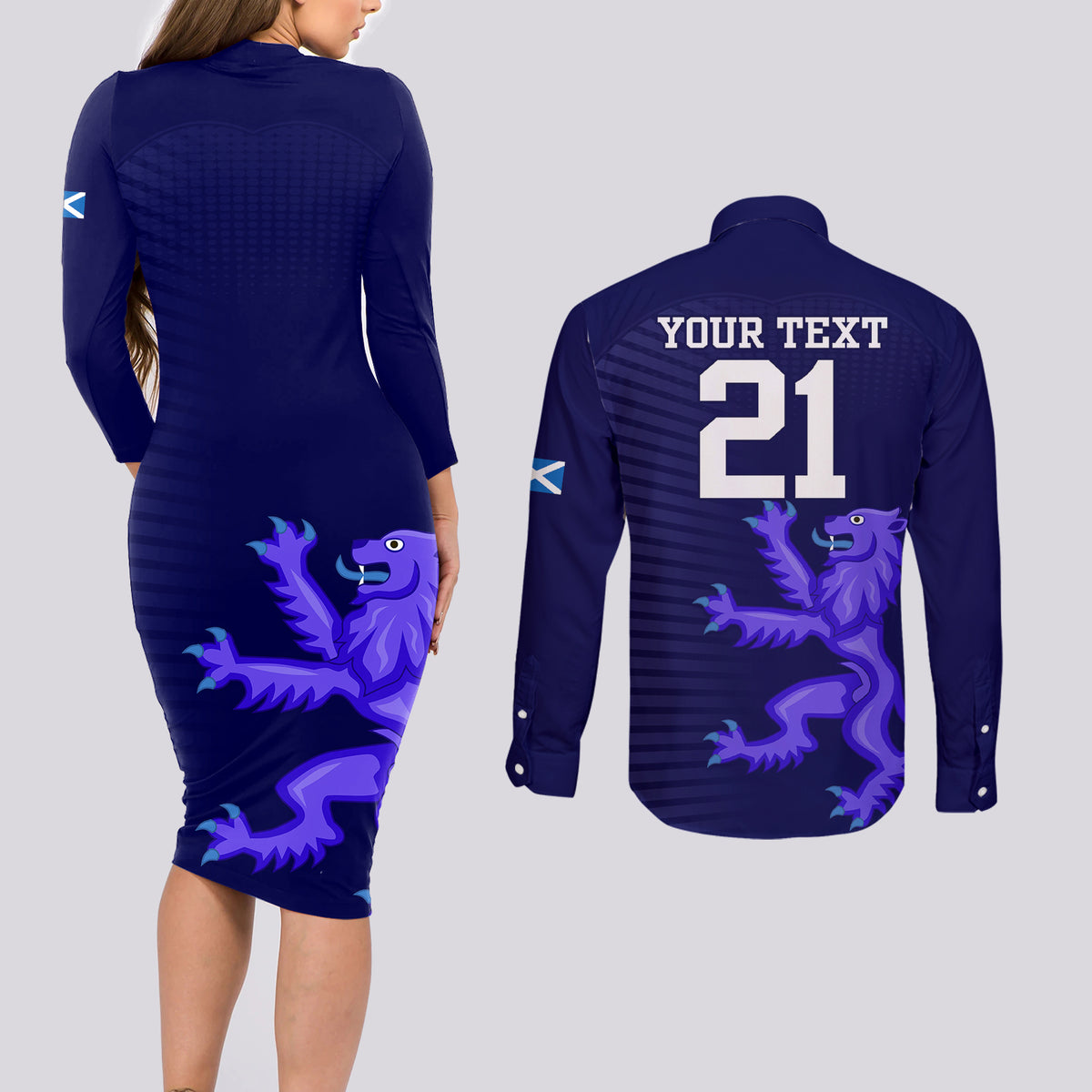 Custom Scotland Rugby Couples Matching Long Sleeve Bodycon Dress and Long Sleeve Button Shirts Go Scottish World Cup Sporty Style LT9 - Wonder Print Shop