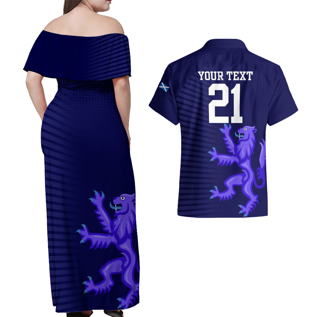 Custom Scotland Rugby Couples Matching Off Shoulder Maxi Dress and Hawaiian Shirt Go Scottish World Cup Sporty Style LT9 - Wonder Print Shop