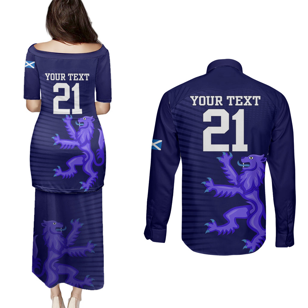Custom Scotland Rugby Couples Matching Puletasi Dress and Long Sleeve Button Shirts Go Scottish World Cup Sporty Style LT9 - Wonder Print Shop